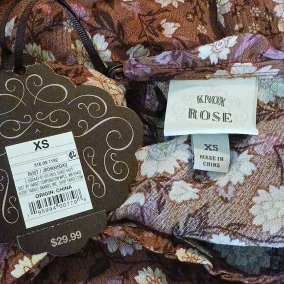 Knox Rose Womens Size XS Boho Floral Dress Red Purple Print Short Sleeve - Picture 6 of 7